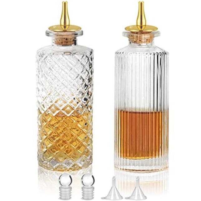 Suprobarware Bitters Bottle Set - 2pcs Set Glass Bitters Bottle, 170ml&140ml, Vantage Glass Dash Bottle for Making Cocktail and Display, Homebar addition