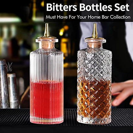 Suprobarware Bitters Bottle Set - 2pcs Set Glass Bitters Bottle, 170ml&140ml, Vantage Glass Dash Bottle for Making Cocktail and Display, Homebar addition