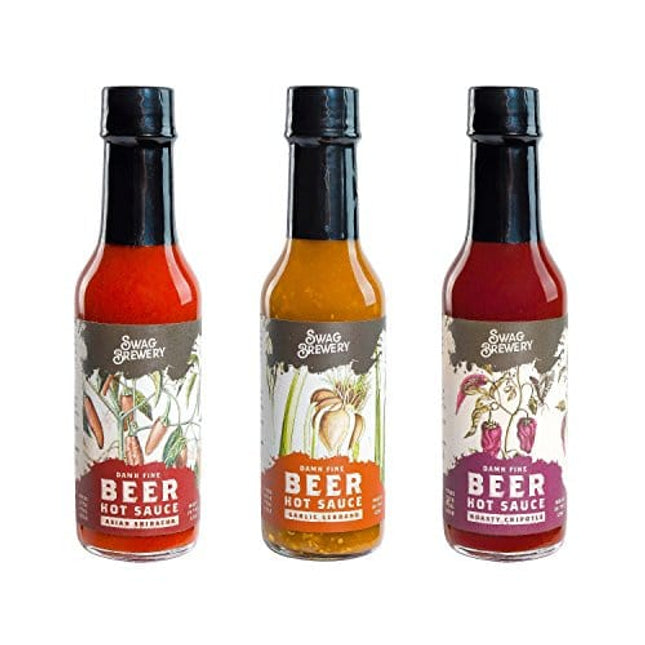 Beer-infused Hot Sauce Variety 3-pack (Includes Asian Sriracha, Garlic Serrano, & Roasty Chipotle) - Craft Beer Gift, Hot Sauce Gift Set, Beer Sauce, BBQ Sauce, Beer Lover, Grill + Man Cave