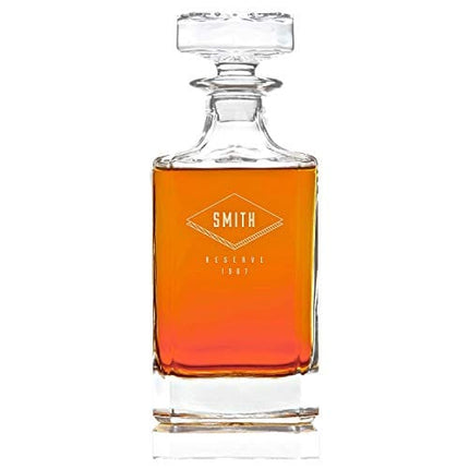 Swanky Badger Personalized Whiskey Decanter, Custom Whisky Decanter, 28 oz, 850ml, 8.5” x 3.5” x 3.5” (Diamond)