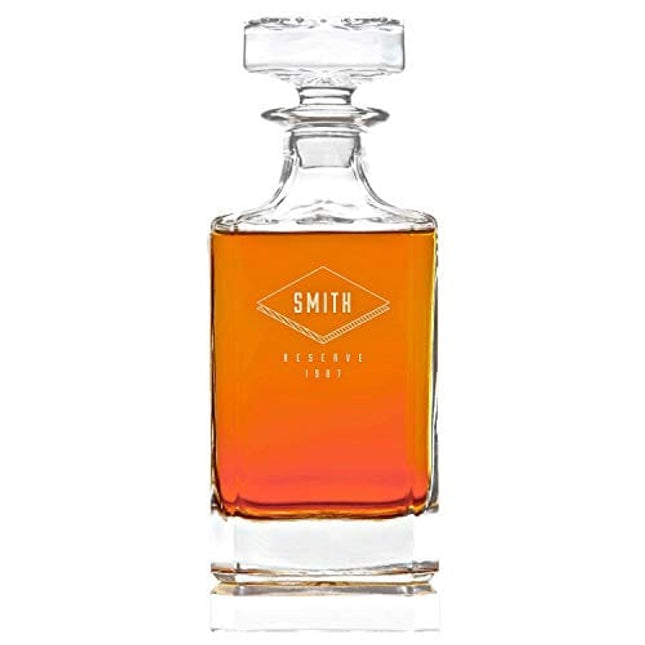 Swanky Badger Personalized Whiskey Decanter, Custom Whisky Decanter, 28 oz, 850ml, 8.5” x 3.5” x 3.5” (Diamond)