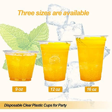 TashiBox 9 oz Disposable Plastic Cups, 100 Count, Crystal Clear