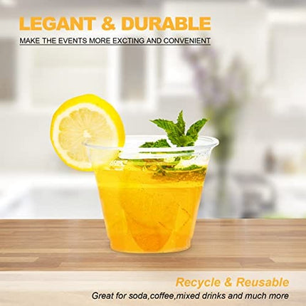 TashiBox 9 oz Disposable Plastic Cups, 100 Count, Crystal Clear
