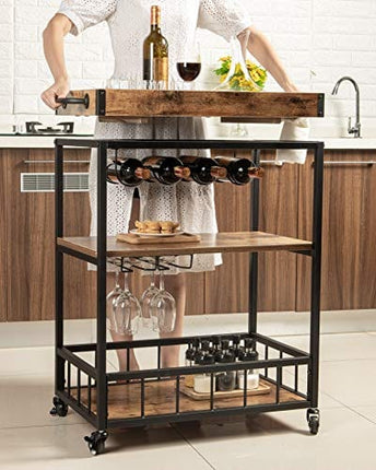Tayene Bar Serving Cart Home Myra Rustic Mobile Kitchen Serving cart,Industrial Vintage Style Wood Metal Serving Trolley (Rustic Brown-A)