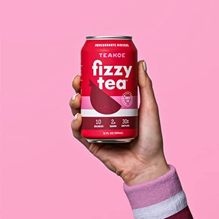 TEAKOE Fizzy Tea | Pomegranate Hibiscus Organic Green Tea | Pomegranate Juice, Hibiscus | Vegan Tea Energy | No Added Sugar, Brewed Iced Tea | 10 Calories, 2g Sugar, 30mg Caffeine (12/12 fl oz Cans)