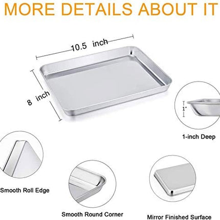 TeamFar Stainless Steel Compact Toaster Oven Pan Tray Ovenware Professional, 8''x10.5''x1'', Heavy Duty & Healthy, Deep Edge, Superior Mirror Finish, Dishwasher Safe