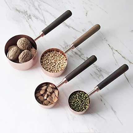 Measuring Cups Set, TeenGo Stainless Steel Measuring Cups Set for Dry, Liquid Ingredients with Wooden Handle Used for Cooking & Baking