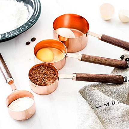 Measuring Cups Set, TeenGo Stainless Steel Measuring Cups Set for Dry, Liquid Ingredients with Wooden Handle Used for Cooking & Baking