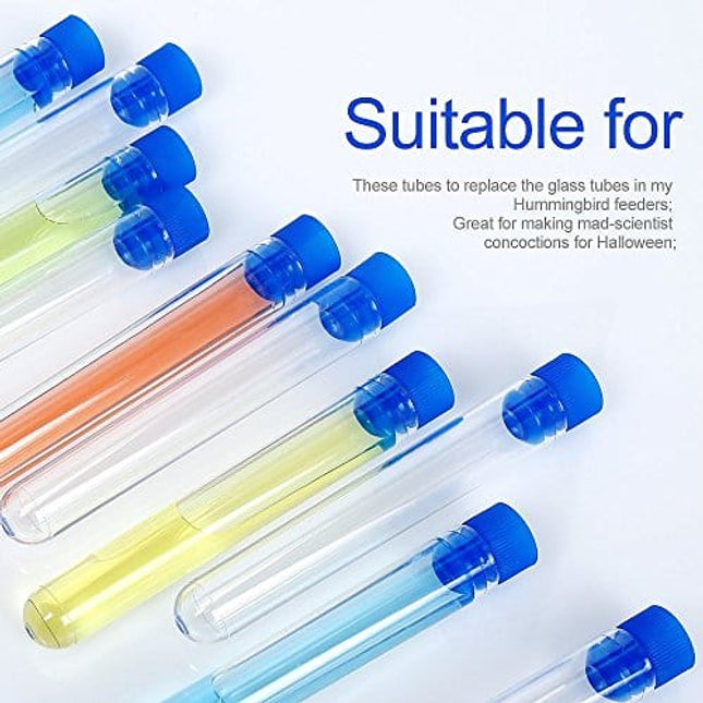 Teenitor 50 Pack Clear Plastic Test Tubes with Blue Caps, 13×78mm, Great for Halloween Party