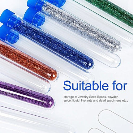 Teenitor 50 Pack Clear Plastic Test Tubes with Blue Caps, 13×78mm, Great for Halloween Party