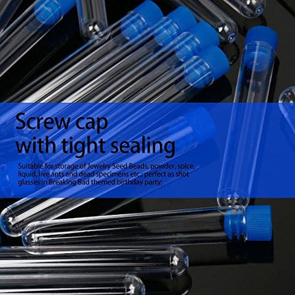 Teenitor 50 Pack Clear Plastic Test Tubes with Blue Caps, 13×78mm, Great for Halloween Party