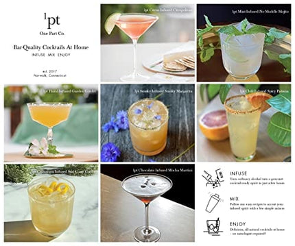 1pt Cocktail Infusion Master Kit - Craft Cocktail Home Bar Infuser Kit w/ Infusion Bottle & Infusion Blend Variety Pack, 9 Piece Set