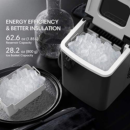Terra Hiker Ice Maker for Countertop with Handle, 9 Ice Cubes Ready in 6 Minutes, 28.7 lbs Ice in 24 Hours, No Water Line and Drain Line Required, Home Ice Machine with Ice Scoop and Basket