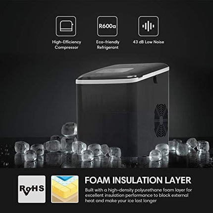 Terra Hiker Ice Maker for Countertop with Handle, 9 Ice Cubes Ready in 6 Minutes, 28.7 lbs Ice in 24 Hours, No Water Line and Drain Line Required, Home Ice Machine with Ice Scoop and Basket