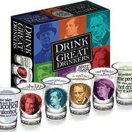 The Unemployed Philosophers Guild Great Drinkers Shot Glasses, Red/Blue/Yellow/Purple/Green/Grey (6-Piece)