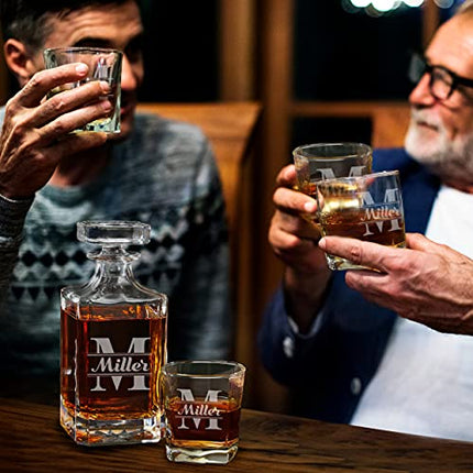 Custom Engraved Groomsmen - Whiskey Decanter Set and 4 Glasses Set - Personalized and Monogrammed with WPS Styles