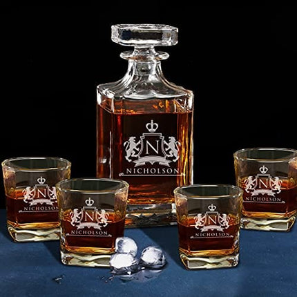 Custom Engraved Groomsmen - Whiskey Decanter Set and 4 Glasses Set - Personalized and Monogrammed with WPS Styles