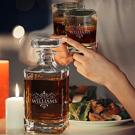 Custom Engraved Groomsmen - Whiskey Decanter Set and 4 Glasses Set - Personalized and Monogrammed with WPS Styles