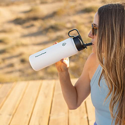 Thermoflask Double Wall Vacuum Stainless Steel Insulated Water Bottle with Two Lids, 24 Ounce, White