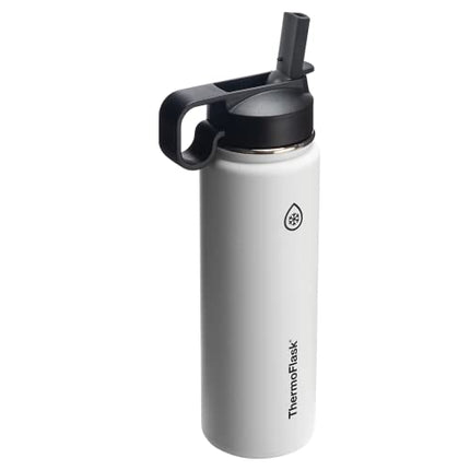Thermoflask Double Wall Vacuum Stainless Steel Insulated Water Bottle with Two Lids, 24 Ounce, White