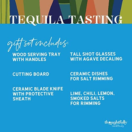 Thoughtfully Cocktails, Tequila Tasting Gift Set, Includes Wooden Flight Board, Knife, 4 Shot Glasses, 4 Flavored Salts & More (Contains NO Alcohol)