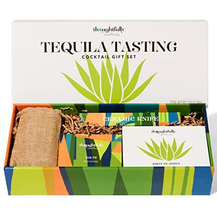 Thoughtfully Cocktails, Tequila Tasting Gift Set, Includes Wooden Flight Board, Knife, 4 Shot Glasses, 4 Flavored Salts & More (Contains NO Alcohol)