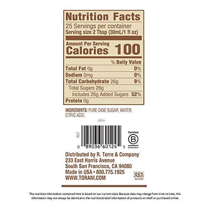 Torani Puremade Syrup, Cane Sugar, 25.4 Ounces (Pack of 4)
