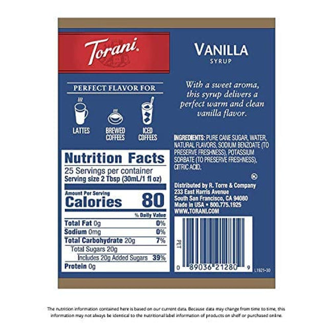 Torani® Vanilla Syrup (750 mL /25.4 oz )