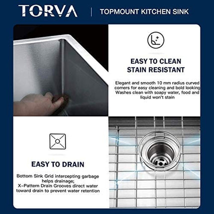 TORVA 15-Inch Drop-in Kitchen Sink, 16 Gauge Stainless Steel Topmount Single Bowl - 9 Inches Deep Bar/Prep Basin