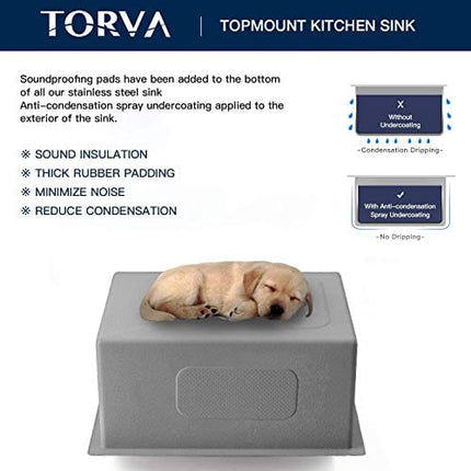 TORVA 15-Inch Drop-in Kitchen Sink, 16 Gauge Stainless Steel Topmount Single Bowl - 9 Inches Deep Bar/Prep Basin