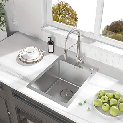 TORVA 15-Inch Drop-in Kitchen Sink, 16 Gauge Stainless Steel Topmount Single Bowl - 9 Inches Deep Bar/Prep Basin