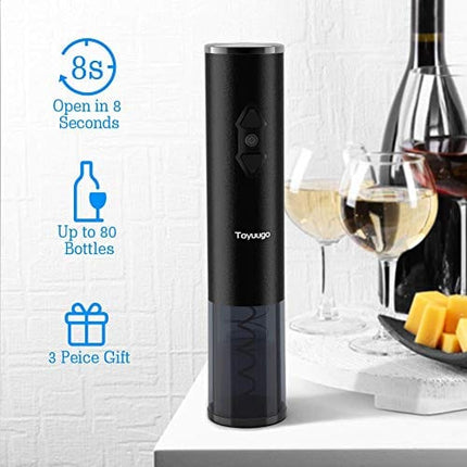 Toyuugo Electric Wine Opener , Automatic Corkscrew set contains Foil Cutter, Vacuum Stopper and Wine Aerator Pourer for Dating, Party and Wine lover (3 Piece Gift Set)
