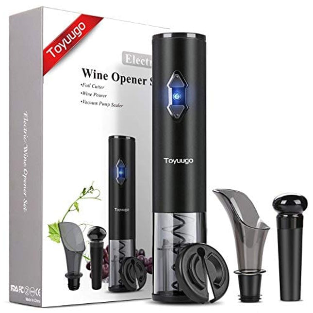 Toyuugo Electric Wine Opener , Automatic Corkscrew set contains Foil Cutter, Vacuum Stopper and Wine Aerator Pourer for Dating, Party and Wine lover (3 Piece Gift Set)