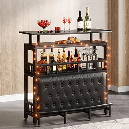 Tribesigns Bar Unit for Home Liquor, Black Entertainment Bar Upholstered Bar Table with Storage and Metal Front Footrest for Home,Balcony