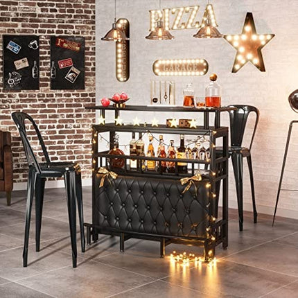 Tribesigns Bar Unit for Home Liquor, Black Entertainment Bar Upholstered Bar Table with Storage and Metal Front Footrest for Home,Balcony