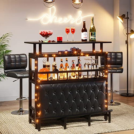 Tribesigns Bar Unit for Home Liquor, Black Entertainment Bar Upholstered Bar Table with Storage and Metal Front Footrest for Home,Balcony