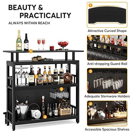 Tribesigns Bar Unit for Home Liquor, Black Entertainment Bar Upholstered Bar Table with Storage and Metal Front Footrest for Home,Balcony