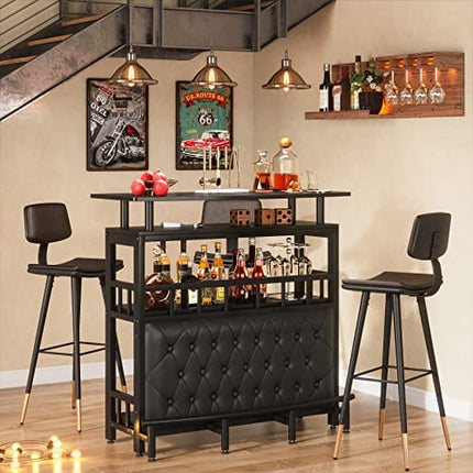 Tribesigns Bar Unit for Home Liquor, Black Entertainment Bar Upholstered Bar Table with Storage and Metal Front Footrest for Home,Balcony