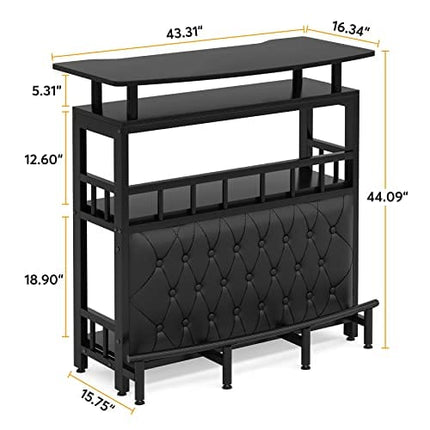 Tribesigns Bar Unit for Home Liquor, Black Entertainment Bar Upholstered Bar Table with Storage and Metal Front Footrest for Home,Balcony