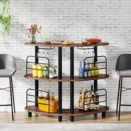 Tribesigns Bar Unit for Liquor, 3 Tier Bar Cabinet with Storage Shelves, Corner Bar Table with Wine Glasses Holder for Home/Kitchen/Bar/Pub (Rustic Brown)