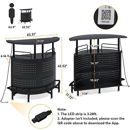Tribesigns Smart Bar Unit with Led Lights, 3-Tier Liquor Bar Table with Wine Glasses Holder and Storage Shelves, Wine Bar Cabinet with Metal Mesh & Footrest Mini Bar Buffet Sideboard for Home Kitchen