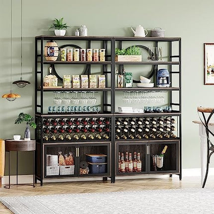 Tribesigns Wine Bar Cabinet 75 Inch Tall Wine Rack Freestanding Floor with Glass Holder and Storage Shelf, 27-Bottle Industrial Liquor Cabinet with Cabinet for Living Room, Home Bar