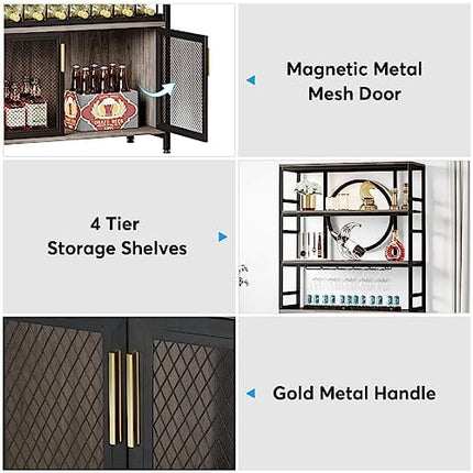 Tribesigns Wine Bar Cabinet 75 Inch Tall Wine Rack Freestanding Floor with Glass Holder and Storage Shelf, 27-Bottle Industrial Liquor Cabinet with Cabinet for Living Room, Home Bar