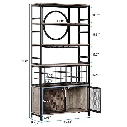 Tribesigns Wine Bar Cabinet 75 Inch Tall Wine Rack Freestanding Floor with Glass Holder and Storage Shelf, 27-Bottle Industrial Liquor Cabinet with Cabinet for Living Room, Home Bar