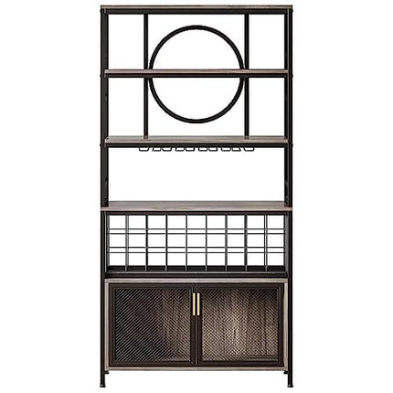 Tribesigns Wine Bar Cabinet 75 Inch Tall Wine Rack Freestanding Floor with Glass Holder and Storage Shelf, 27-Bottle Industrial Liquor Cabinet with Cabinet for Living Room, Home Bar