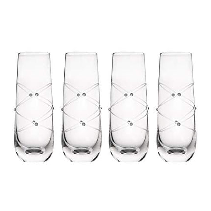 Trinkware Calici Champagne Flutes Stemless Glasses Etched With Stones – Mimosa Glasses Set of 4 – 9oz