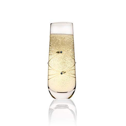 Trinkware Calici Champagne Flutes Stemless Glasses Etched With Stones – Mimosa Glasses Set of 4 – 9oz
