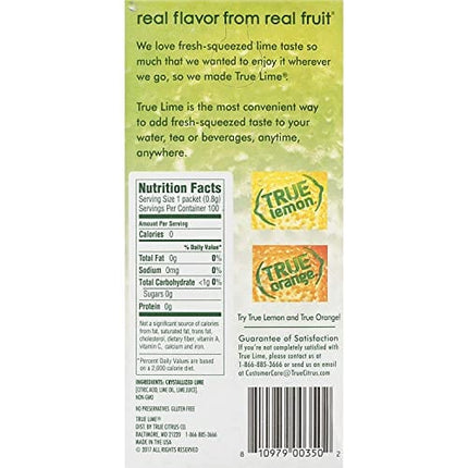 TRUE LIME Water Enhancer, Bulk Dispenser Pack, 0 Calorie Drink Mix Packets For Water, Sugar Free Lime Flavoring Powder Packets, Water Flavor Packets Made with Real Limes, 100 Count (Pack of 1)