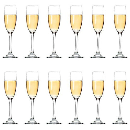Classic Champagne Flutes, Set of 12, 6 Oz Premium Stemmed Champagne Glasses, Sparkling Wine Glass, Crystal Clear