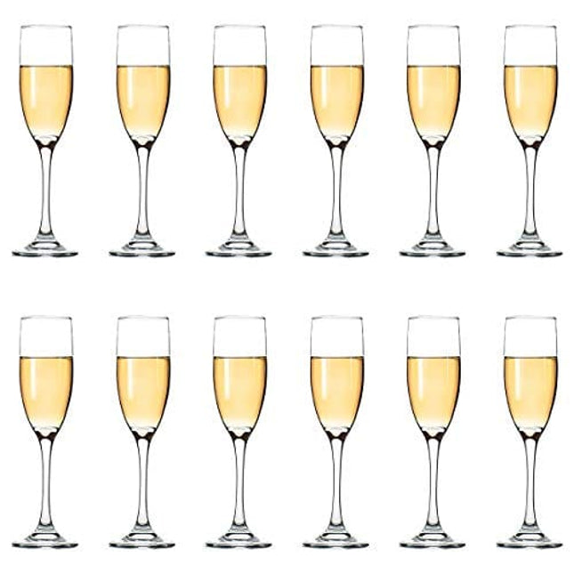 Classic Champagne Flutes, Set of 12, 6 Oz Premium Stemmed Champagne Glasses, Sparkling Wine Glass, Crystal Clear